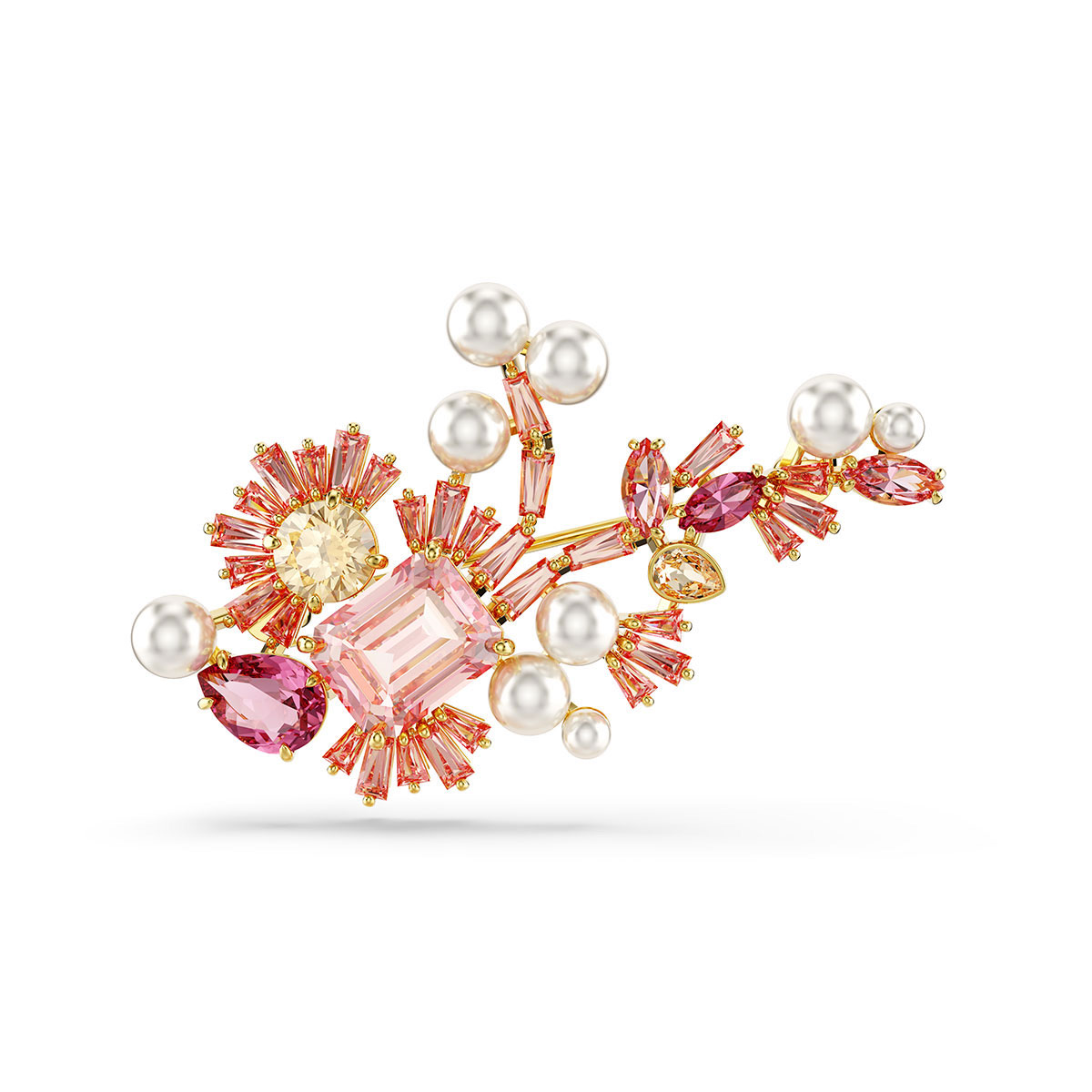 Swarovski Mixed Cuts Pink and Gold Flower Gema Brooch